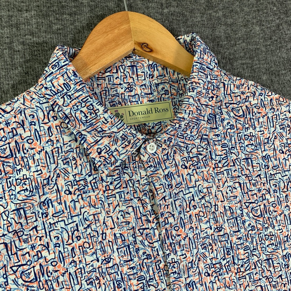 Donald Ross Geometric Polo Men Large Performance Golf Stretch Preppy